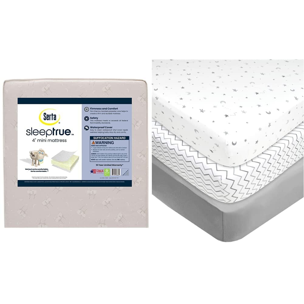 Delta Children Serta Sleep Матрас для детской кроватки True Mini и набор из 3 простыней для маленькой кроватки American Baby Company для мальчиков и девочек, Gray, White
Delta Children Serta Sleep Матрас для детской кроватки True Mini и набор из 3 простыней для маленькой кроватки American Baby Company для мальчиков и девочек, Gray, White