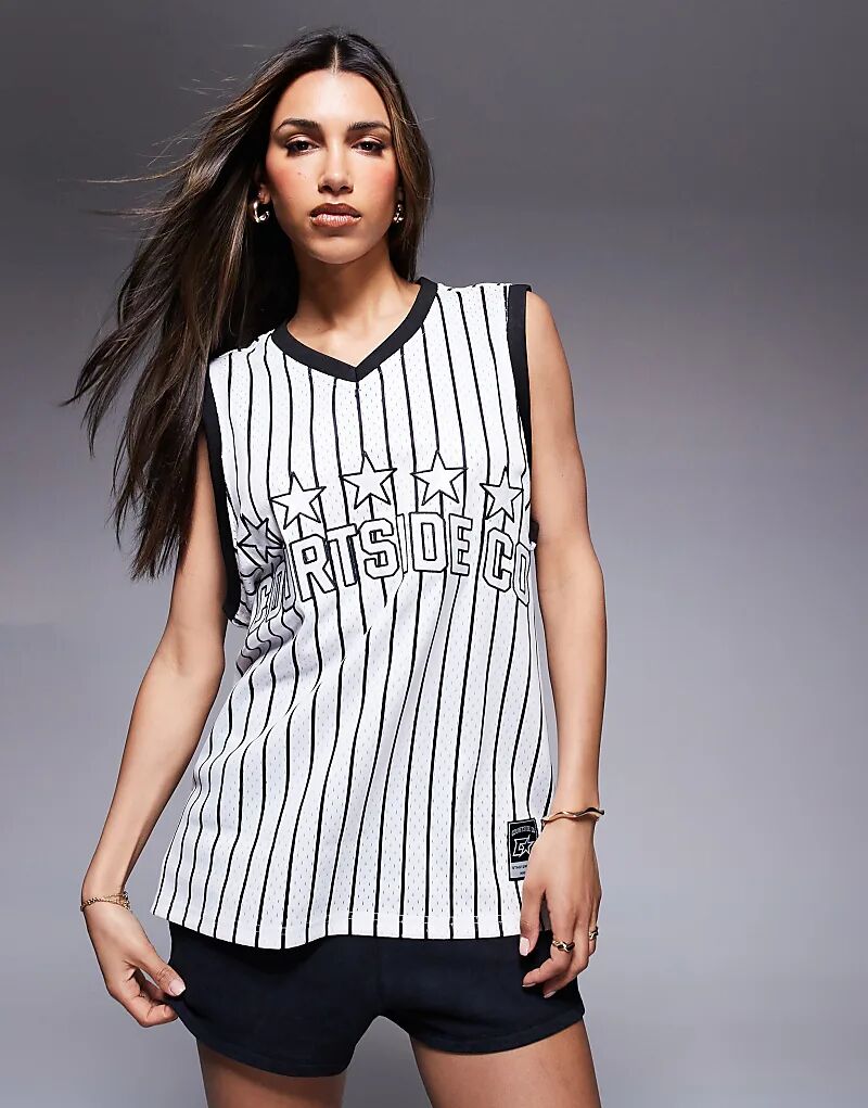 Майка свободного кроя с логотипом Courtside в белую полоску
Майка свободного кроя с логотипом Courtside в белую полоску