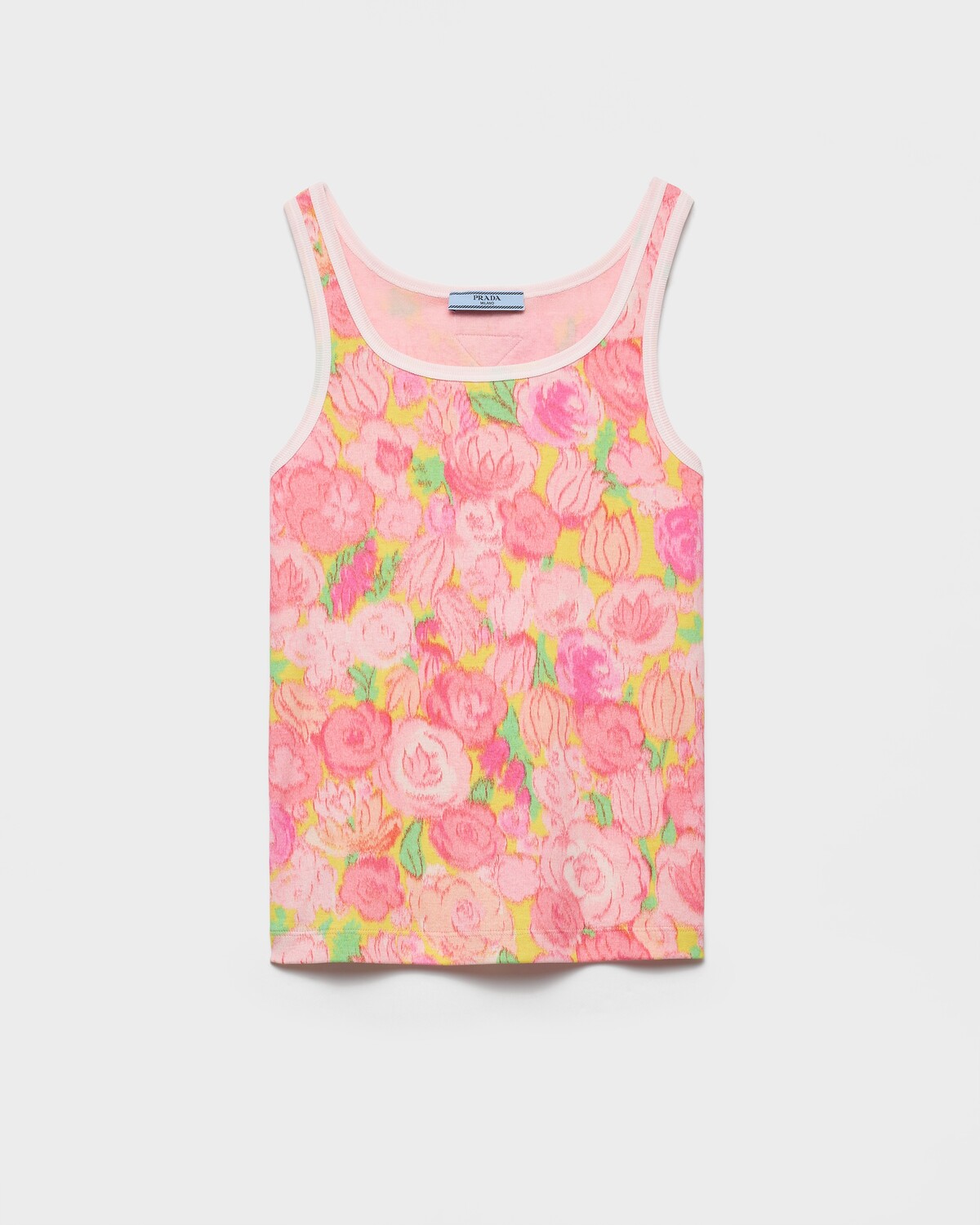 Трикотажная хлопковая майка в рубчик с принтом Prada, розовый
Трикотажная хлопковая майка в рубчик с принтом Prada, розовый