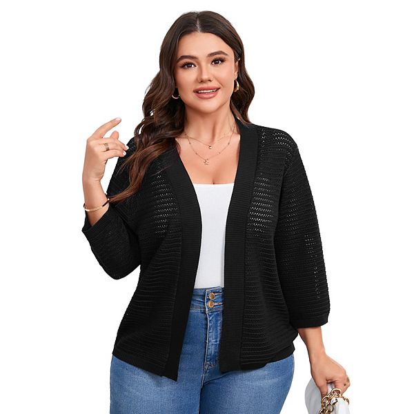 Кардиган с 3/4 рукавом для женщин Plus size, легкая вязаная кофта с ажуром Seoria, Black
Кардиган с 3/4 рукавом для женщин Plus size, легкая вязаная кофта с ажуром Seoria, Black