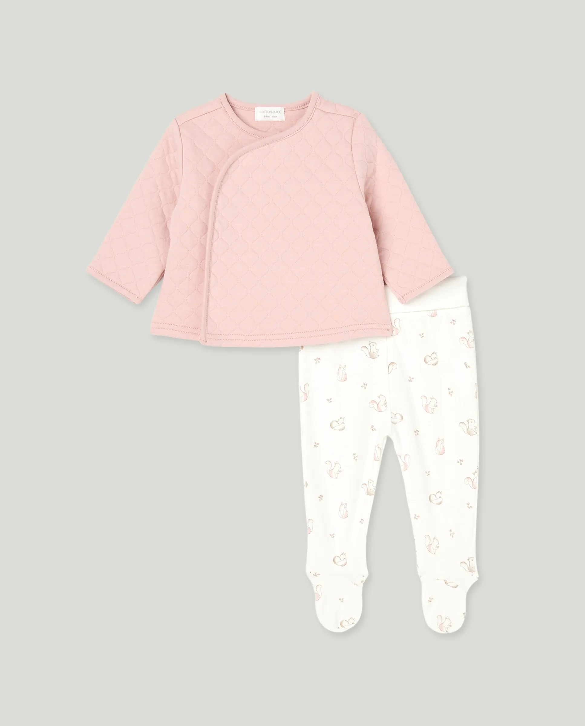 Длинная пижама с начесом, штаны из трикотажа с принтом белочек для девочки Cotton Juice, розовый