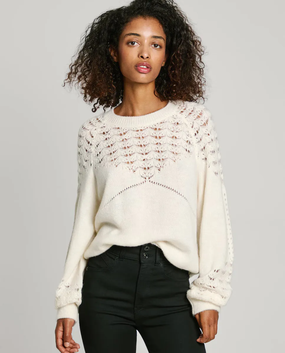 Женский ажурный свитер со спущенными плечами Pepe Jeans, кремовый
Женский ажурный свитер со спущенными плечами Pepe Jeans, кремовый