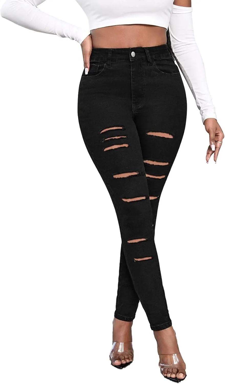 Женские обтягивающие джинсы Black с эффектом потертости Nubabi
Женские обтягивающие джинсы Black с эффектом потертости Nubabi