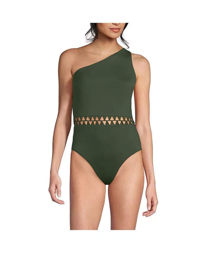 Женский слитный купальник с высоким вырезом и одним плечом в технике макраме Lands' End, зеленый
Женский слитный купальник с высоким вырезом и одним плечом в технике макраме Lands' End, зеленый