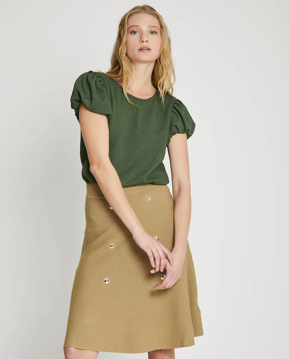 Женская футболка с короткими рукавами и буфами Trucco, зеленый
Женская футболка с короткими рукавами и буфами Trucco, зеленый