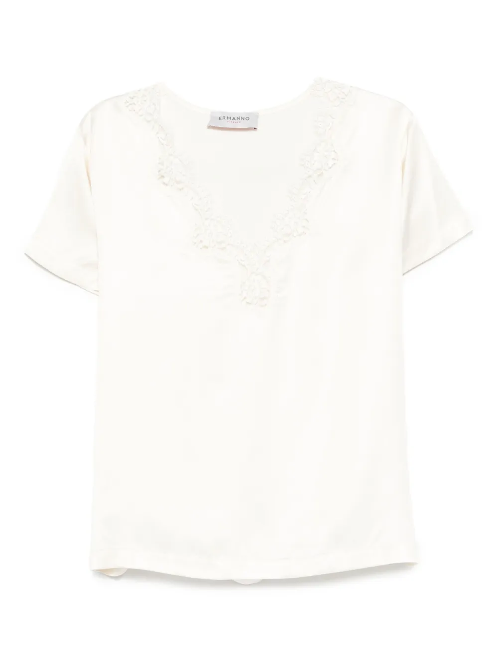 Топ с V-образным вырезом и кружевом ERMANNO FIRENZE, нейтральный 
Топ с V-образным вырезом и кружевом ERMANNO FIRENZE, нейтральный