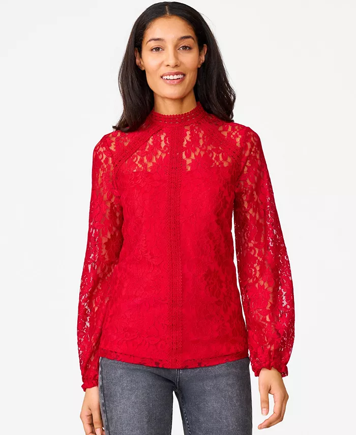 Женский топ с кружевной отделкой и воротником-стойкой Cable & Gauge, красный
Женский топ с кружевной отделкой и воротником-стойкой Cable & Gauge, красный