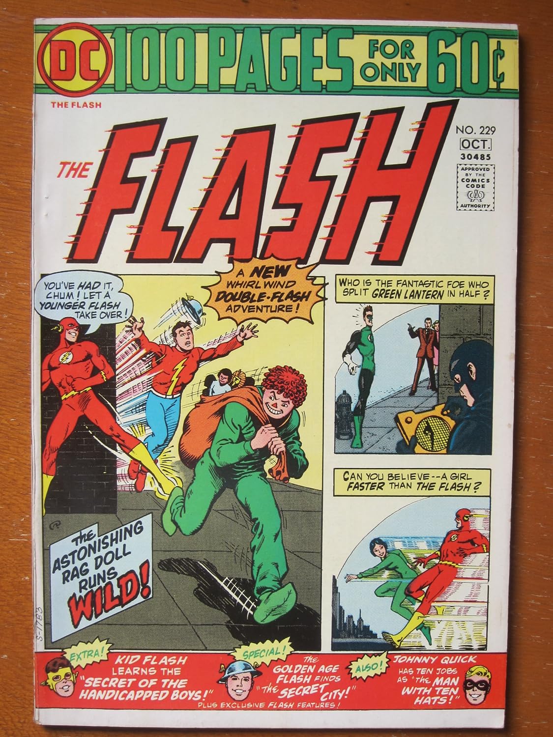 The Flash #229, Sept.-Oct. 1974. 100 Pages. Green Lantern, Golden Age Flash, Johnny Quick (DC Comics)
The Flash #229, Sept.-Oct. 1974. 100 Pages. Green Lantern, Golden Age Flash, Johnny Quick (DC Comics)