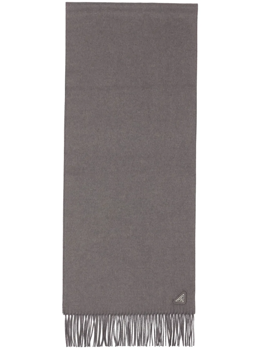 Шарф с бахромой и логотипом Prada, серый 
Шарф с бахромой и логотипом Prada, серый