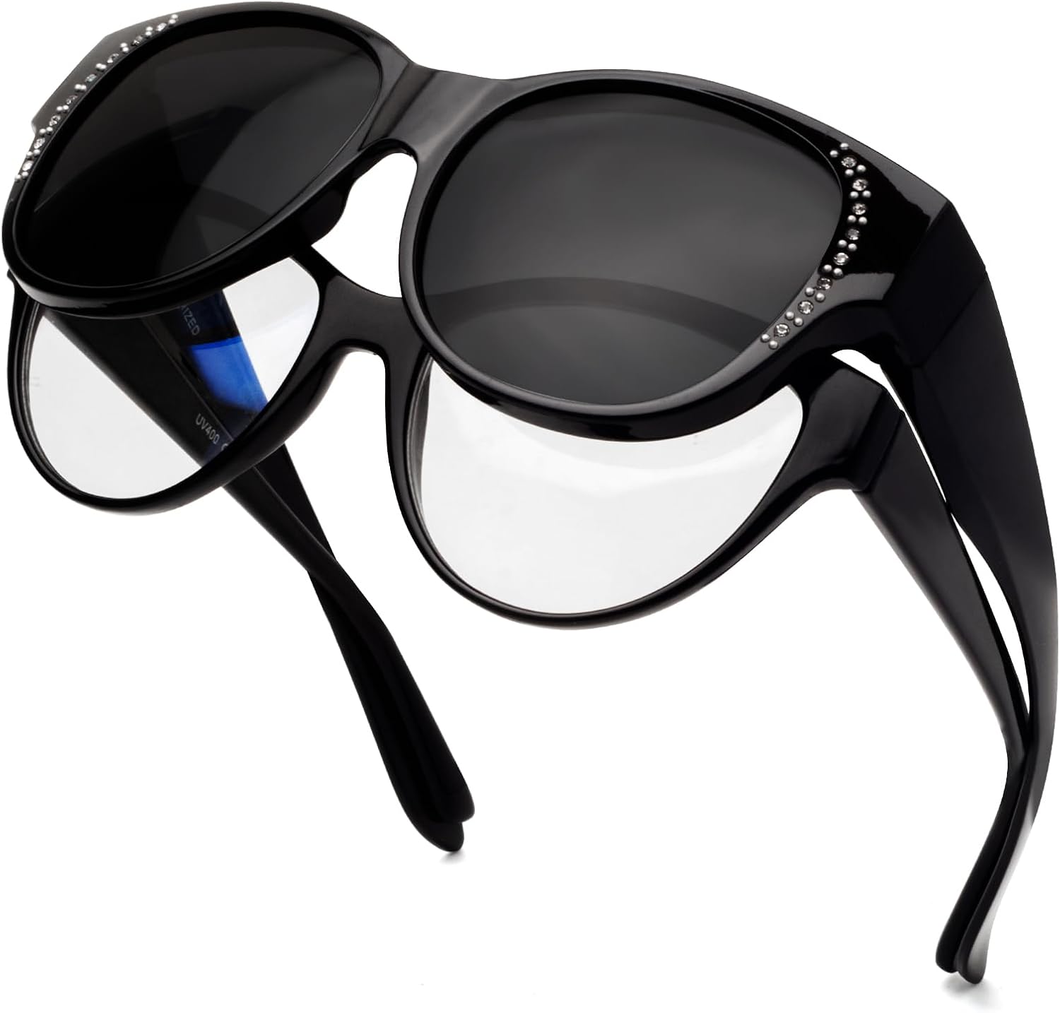 Солнцезащитные очки с поляризованным покрытием, надеваемые поверх обычных очков, женские солнцезащитные очки с защитой от УФ-излучения, легкие Face Shadow, L Black Rhinestone Frame / Grey Lens
Солнцезащитные очки с поляризованным покрытием, надеваемые поверх обычных очков, женские солнцезащитные очки с защитой от УФ-излучения, легкие Face Shadow, L Black Rhinestone Frame / Grey Lens