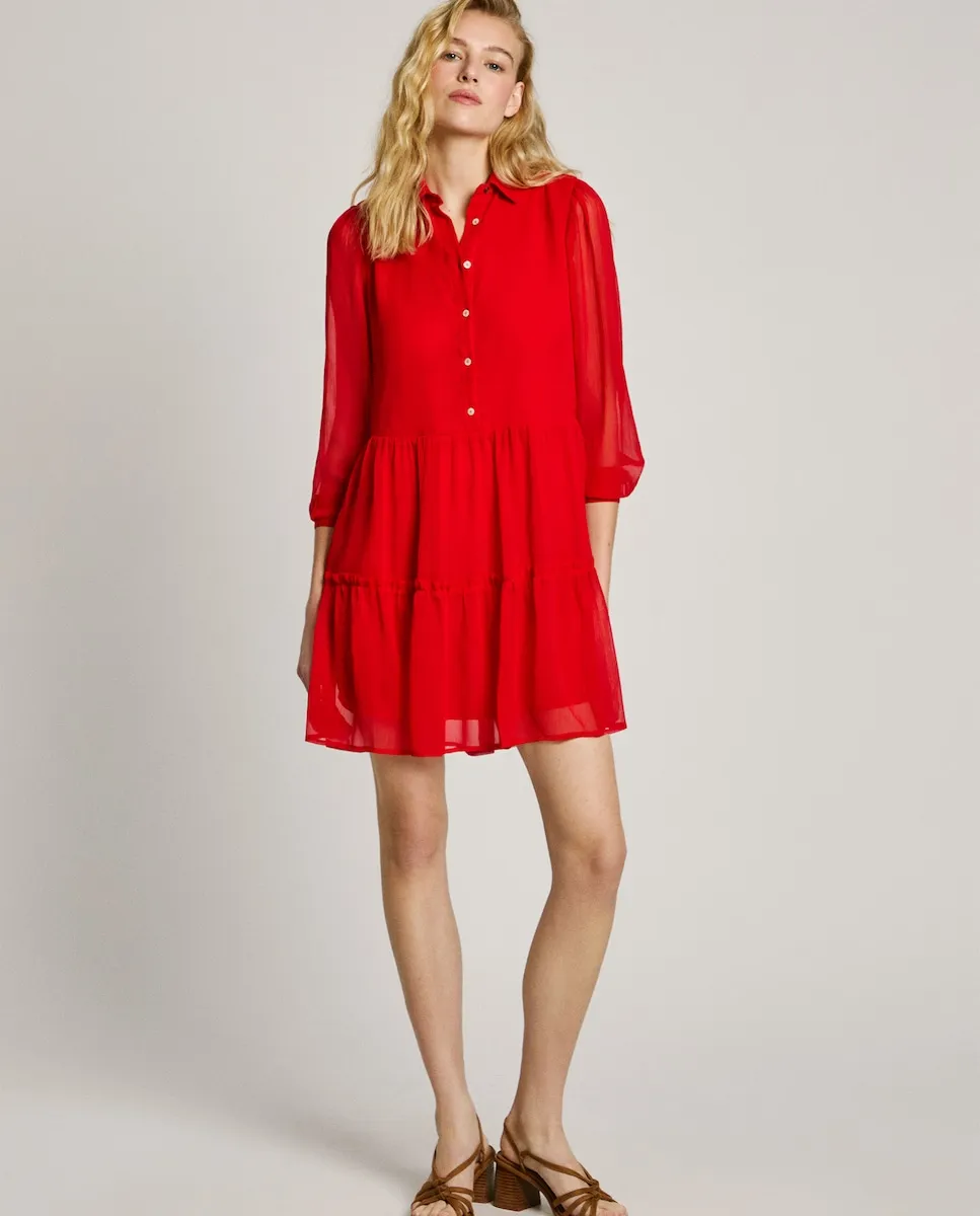 Короткое шифоновое платье с рубашечным воротником Pepe Jeans, красный
Короткое шифоновое платье с рубашечным воротником Pepe Jeans, красный