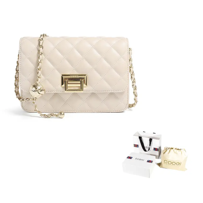 COOGI Кожаная маленькая квадратная сумка через плечо среднего размера, Ecru
COOGI Кожаная маленькая квадратная сумка через плечо среднего размера, Ecru