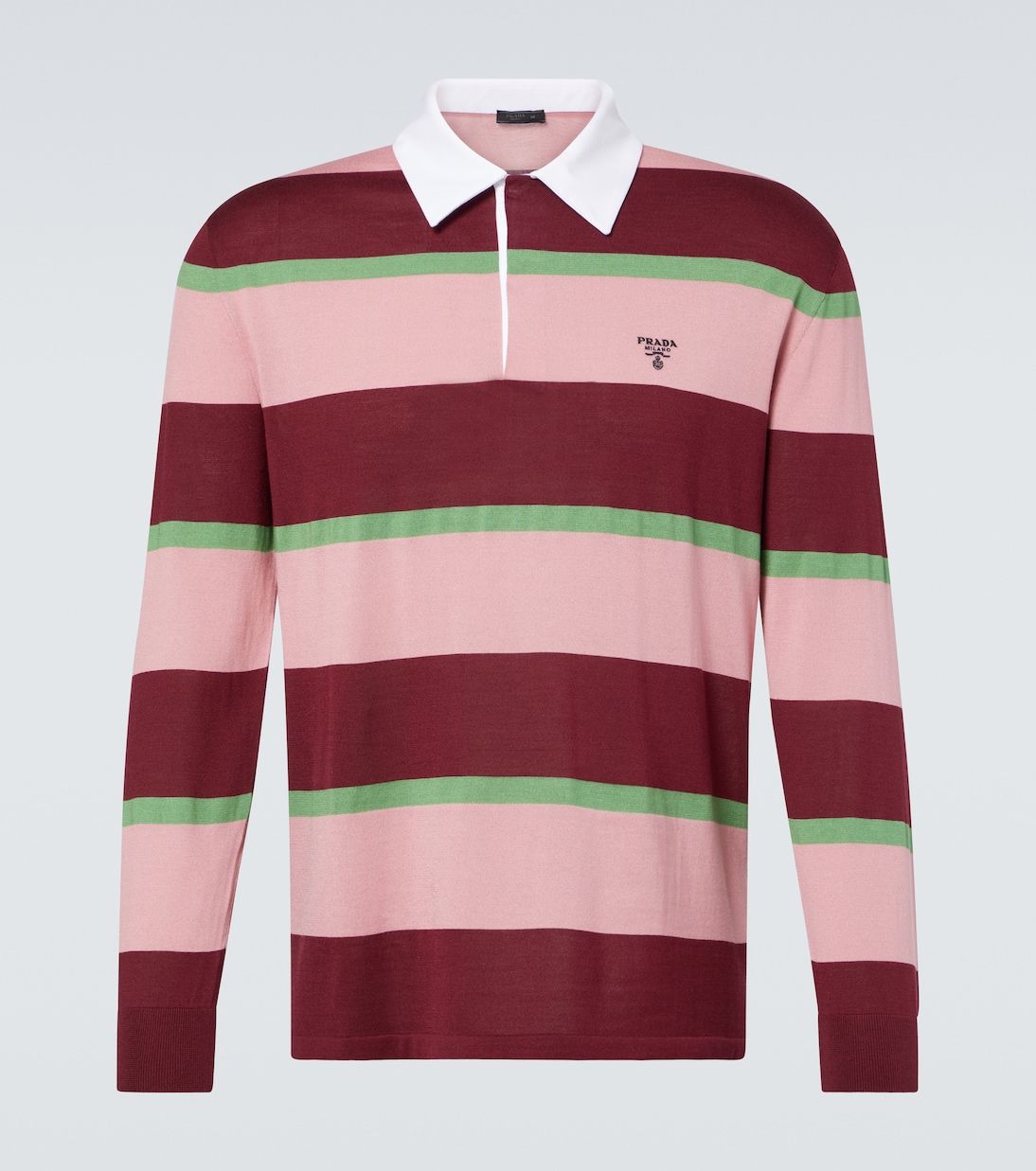 Полосатая шелково-хлопковая поло Prada, Bordeaux 
Полосатая шелково-хлопковая поло Prada, Bordeaux