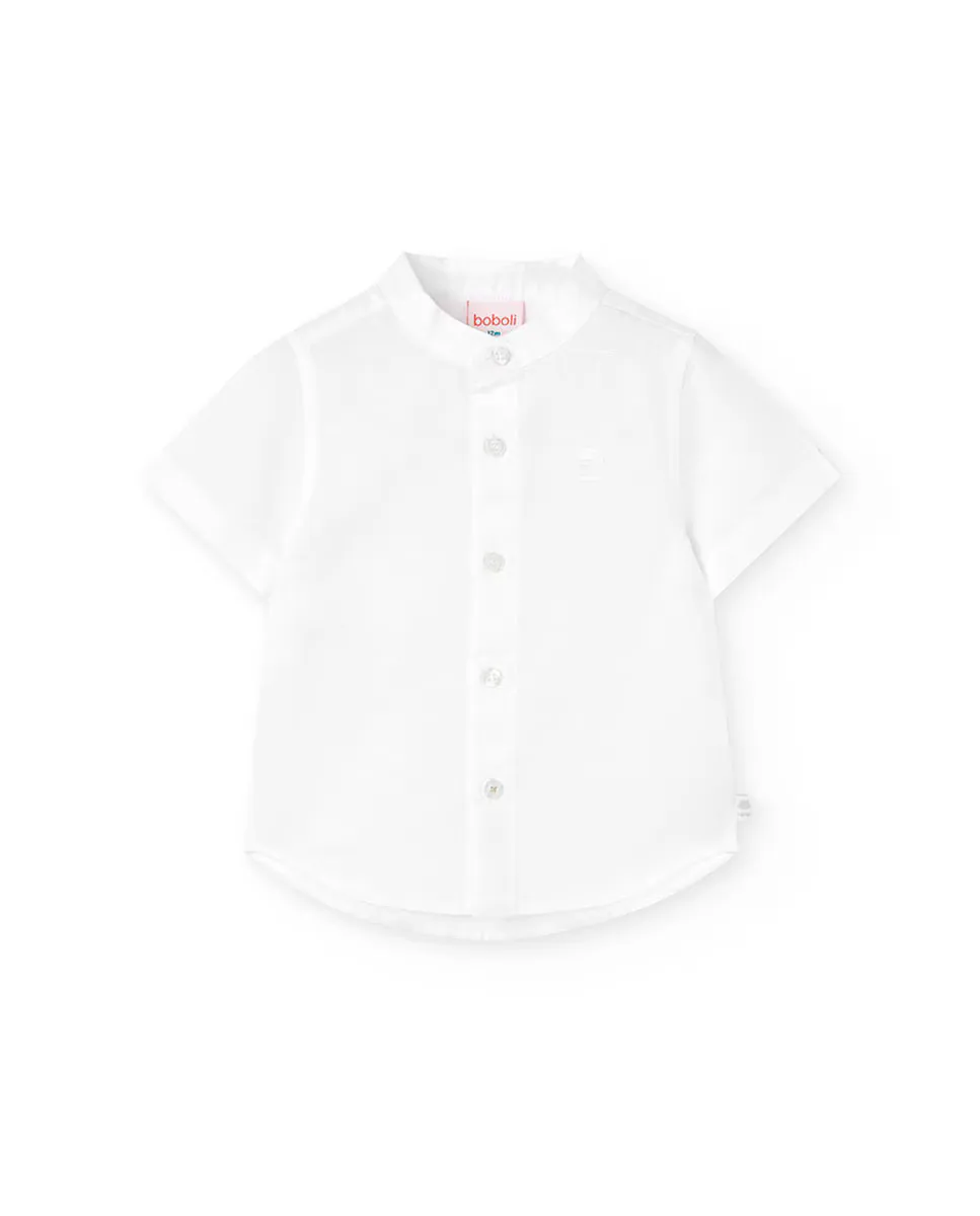 Рубашка с короткими рукавами и воротником Мао для мальчика Boboli, белый 
Рубашка с короткими рукавами и воротником Мао для мальчика Boboli, белый