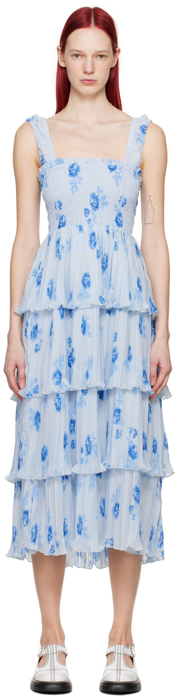 Синее многоярусное платье миди GANNI
Синее многоярусное платье миди GANNI