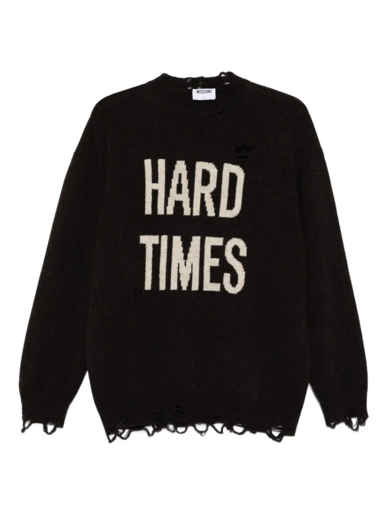 Потертый свитер Moschino с круглым вырезом, коричневый
Потертый свитер Moschino с круглым вырезом, коричневый