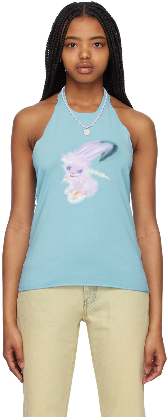 Синяя майка с бретелькой на шее We11done
Синяя майка с бретелькой на шее We11done