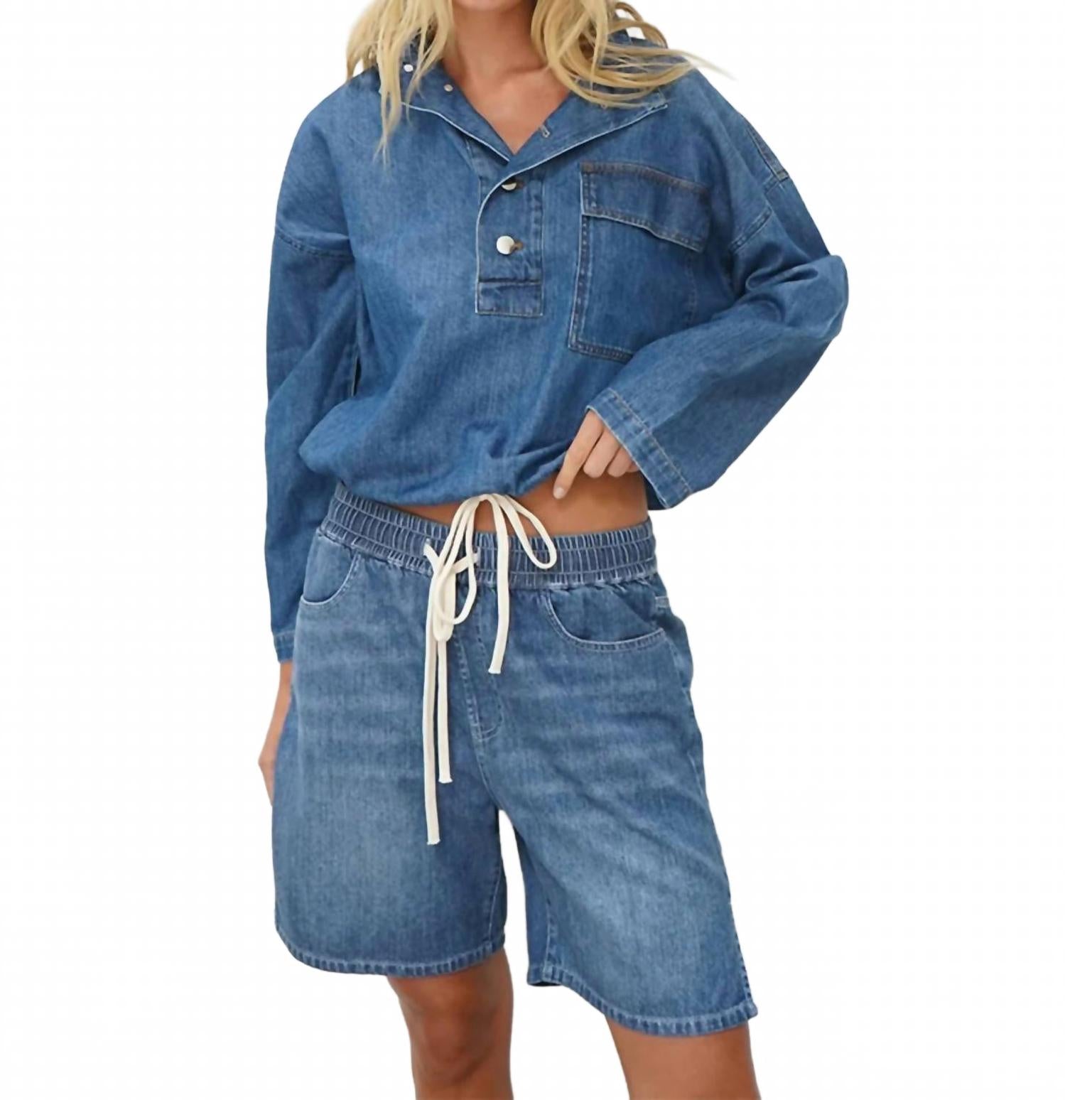 Джинсовый топ с длинными рукавами и завязками Lna, Denim
Джинсовый топ с длинными рукавами и завязками Lna, Denim