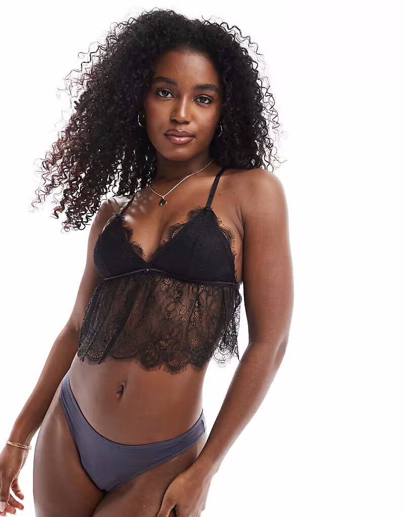 Удлиненный бюстгальтер-бралетт из кружева Cotton On eyelash черного цвета Cotton:On 
Удлиненный бюстгальтер-бралетт из кружева Cotton On eyelash черного цвета Cotton:On