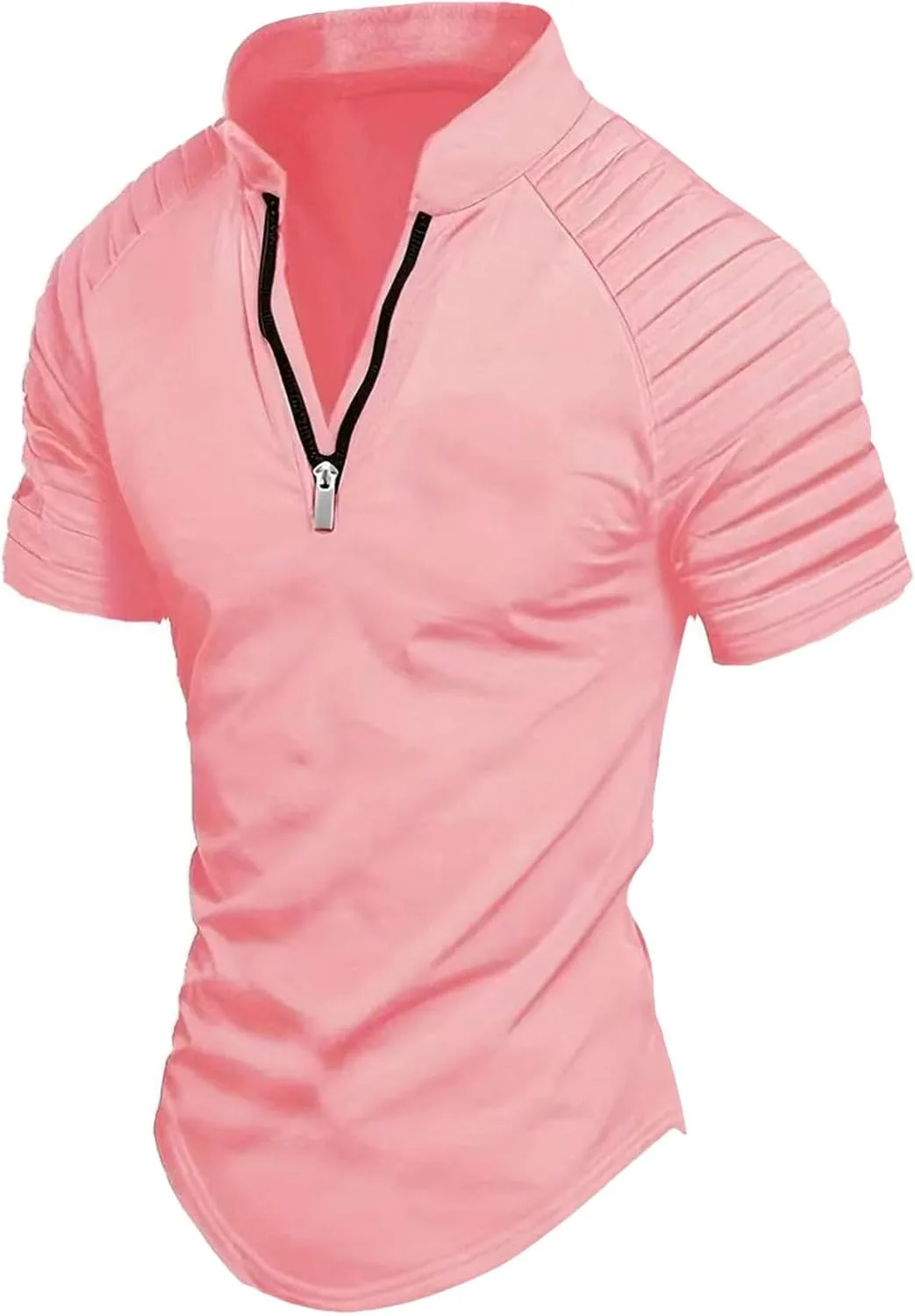 Мужская футболка Casual с воротником стойкой, молнией и плиссировкой, короткий рукав, летняя мода
Мужская футболка Casual с воротником стойкой, молнией и плиссировкой, короткий рукав, летняя мода