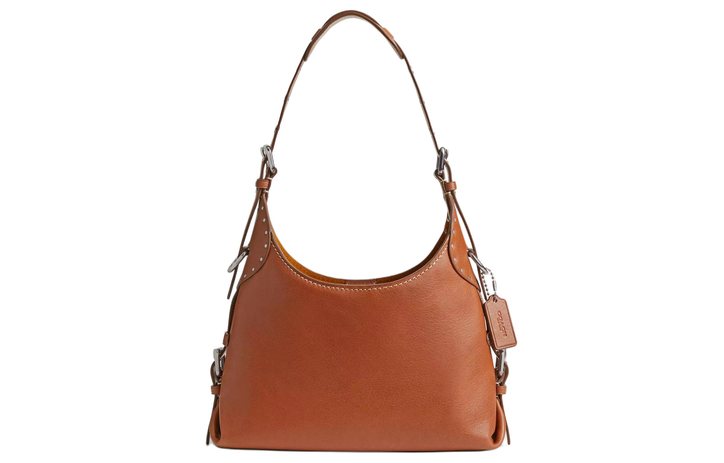 COACH Кожаная сумка-мешок для зерна большая женская наплечная серебро и полированный янтарь