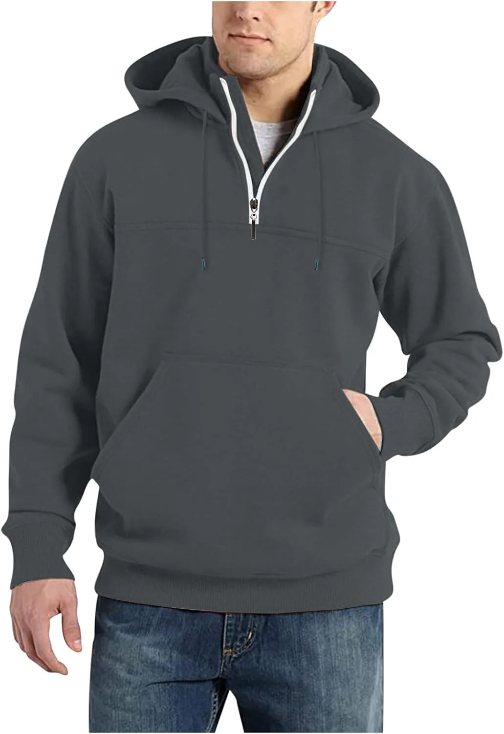 Мужская толстовка с капюшоном и молнией на четверть, легкая, с флисовой подкладкой QUNPIU
Мужская толстовка с капюшоном и молнией на четверть, легкая, с флисовой подкладкой QUNPIU