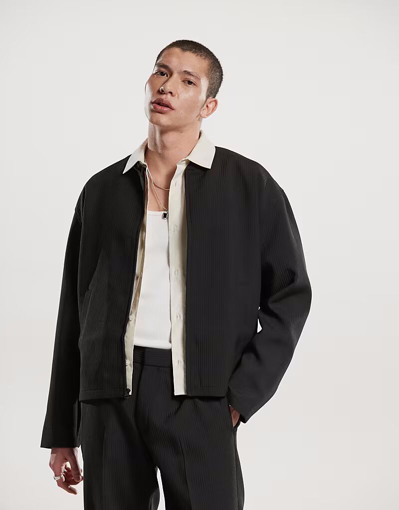 Элегантная куртка-бомбер в рубчик черного цвета Asos Design
Элегантная куртка-бомбер в рубчик черного цвета Asos Design