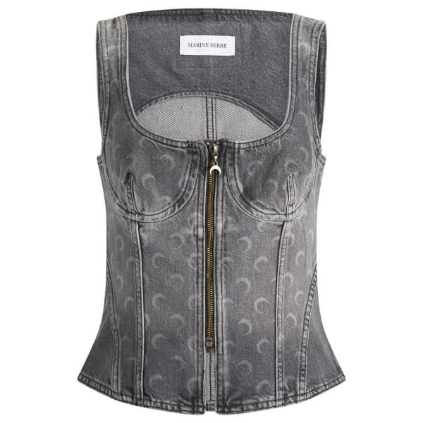 Бюстье из денима с лазерным эффектом луны Marine Serre, темно-серый
Бюстье из денима с лазерным эффектом луны Marine Serre, темно-серый