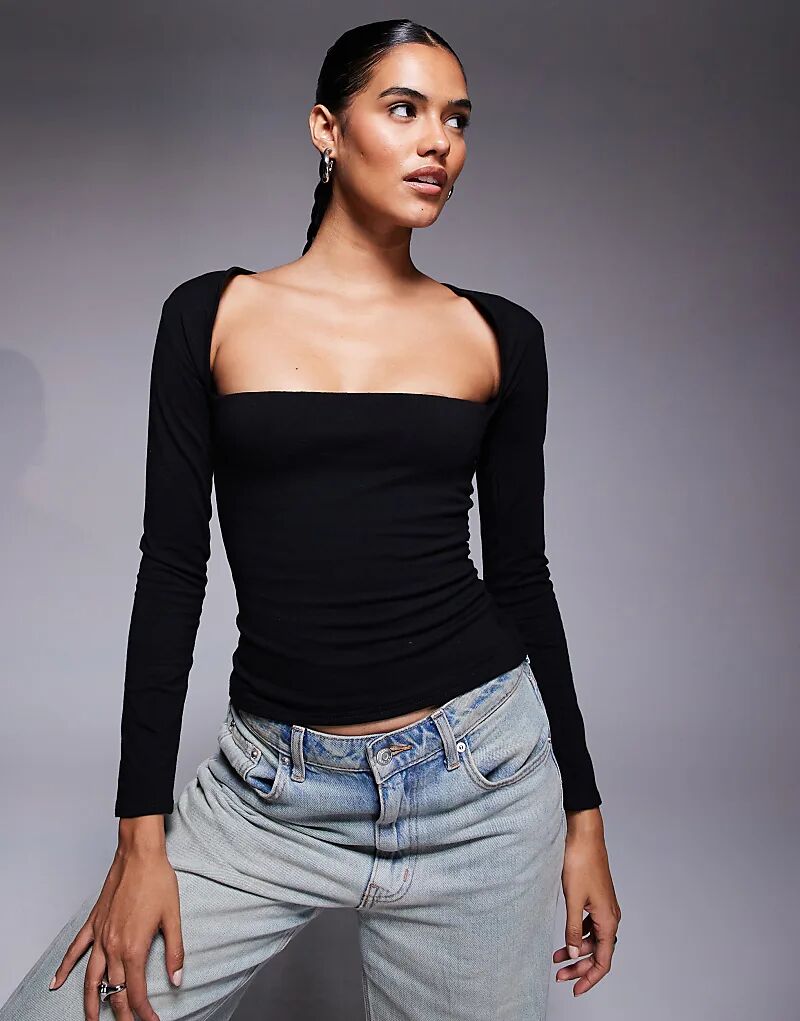 Топ Fashionkilla из хлопка с широким квадратным вырезом и длинными рукавами, черный цвет
Топ Fashionkilla из хлопка с широким квадратным вырезом и длинными рукавами, черный цвет