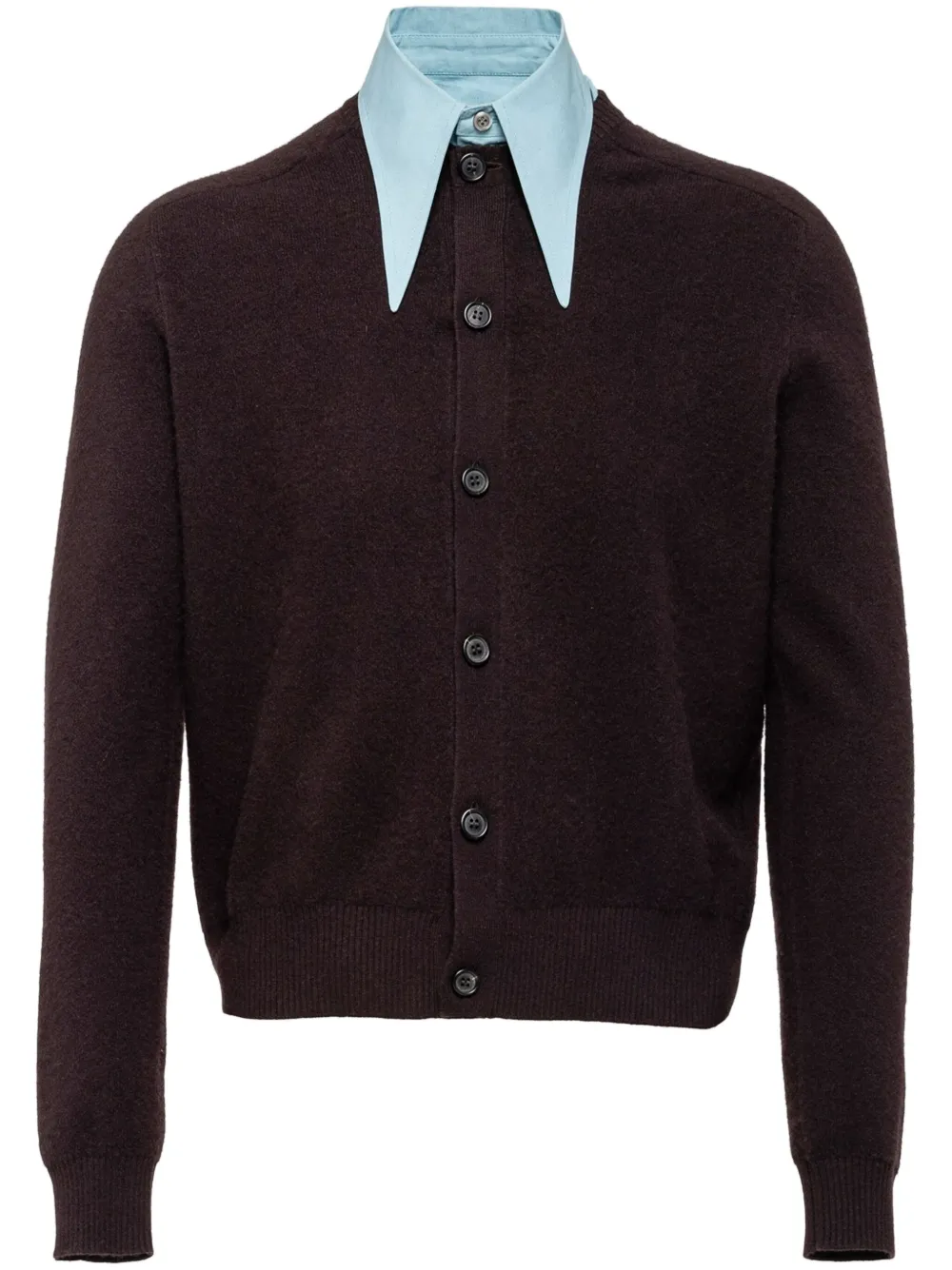 Кашемировый кардиган с воротником Prada, коричневый
Кашемировый кардиган с воротником Prada, коричневый