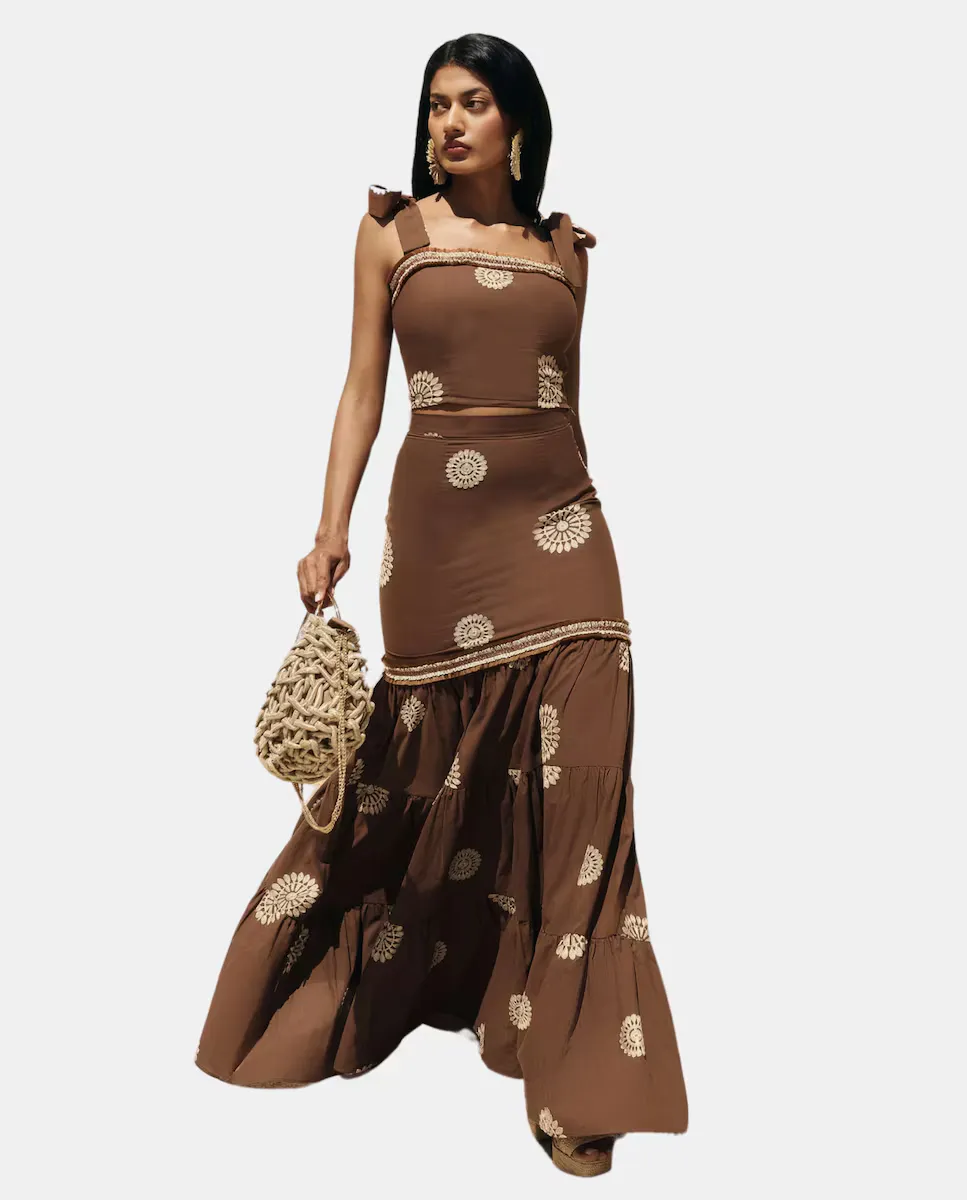 Длинная юбка с цветочным принтом и воланами MIPHAI, коричневый
Длинная юбка с цветочным принтом и воланами MIPHAI, коричневый