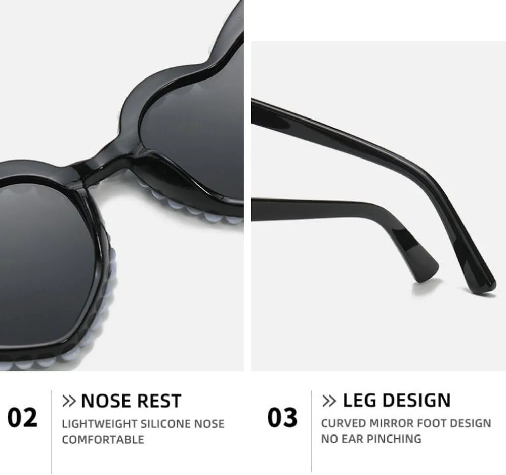 Роскошные, изысканные, сверкающие солнцезащитные очки с жемчужными бусинами в форме сердца для женщин, повседневные, с блестками GHVWYX, 2pcs Black White
Роскошные, изысканные, сверкающие солнцезащитные очки с жемчужными бусинами в форме сердца для женщин, повседневные, с блестками GHVWYX, 2pcs Black White