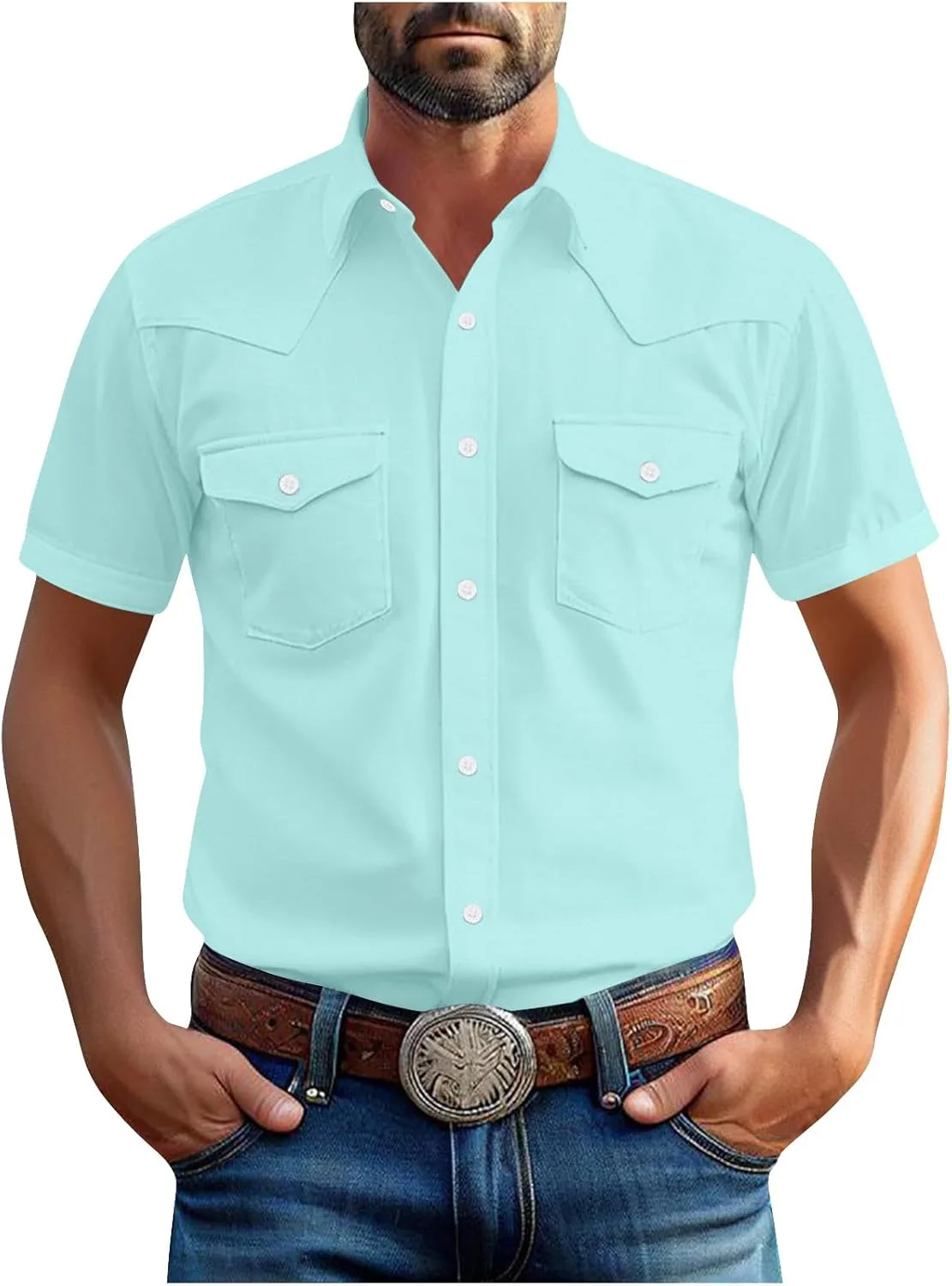 Мужская рубашка Western Casual с коротким рукавом и карманами
Мужская рубашка Western Casual с коротким рукавом и карманами