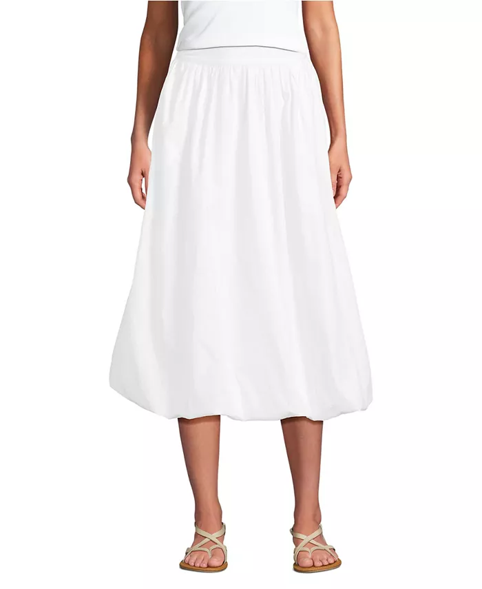 Женская поплиновая юбка миди с высокой талией и подолом-пузырьком Lands' End, белый 
Женская поплиновая юбка миди с высокой талией и подолом-пузырьком Lands' End, белый