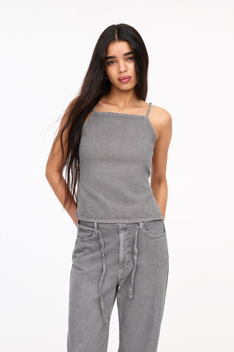 Топ с бретельками Pull And Bear, серый 
Топ с бретельками Pull And Bear, серый