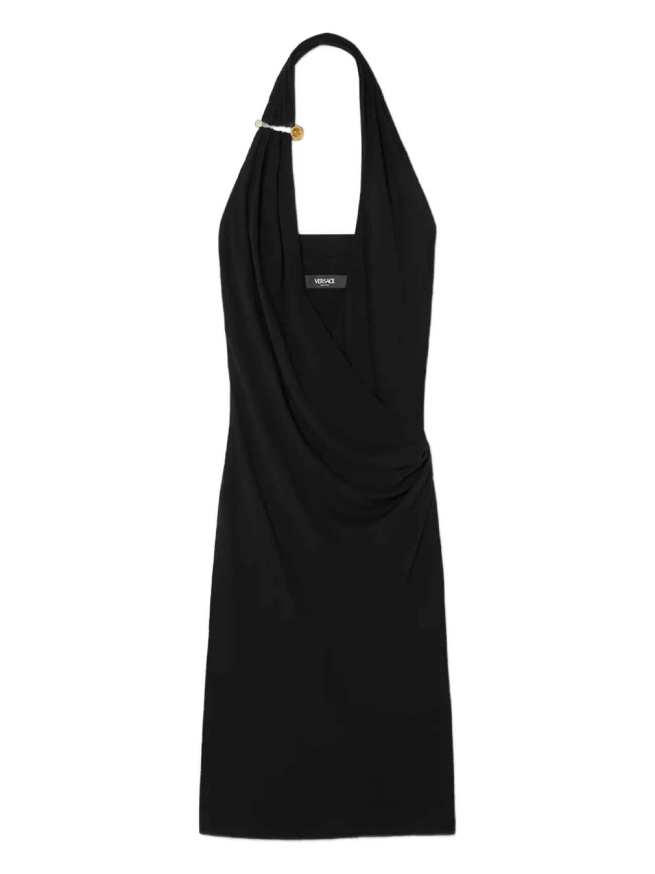 Versace креповое платье миди с вырезом халтер, черный