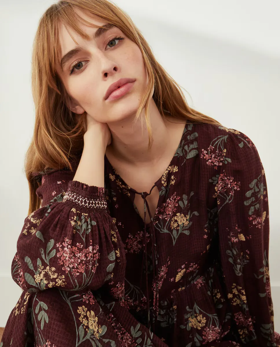 Длинное платье с принтом Southern Cotton, красный 
Длинное платье с принтом Southern Cotton, красный