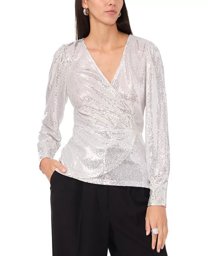 Женский топ с длинными рукавами и имитацией запаха, расшитый пайетками Vince Camuto, серебряный
Женский топ с длинными рукавами и имитацией запаха, расшитый пайетками Vince Camuto, серебряный