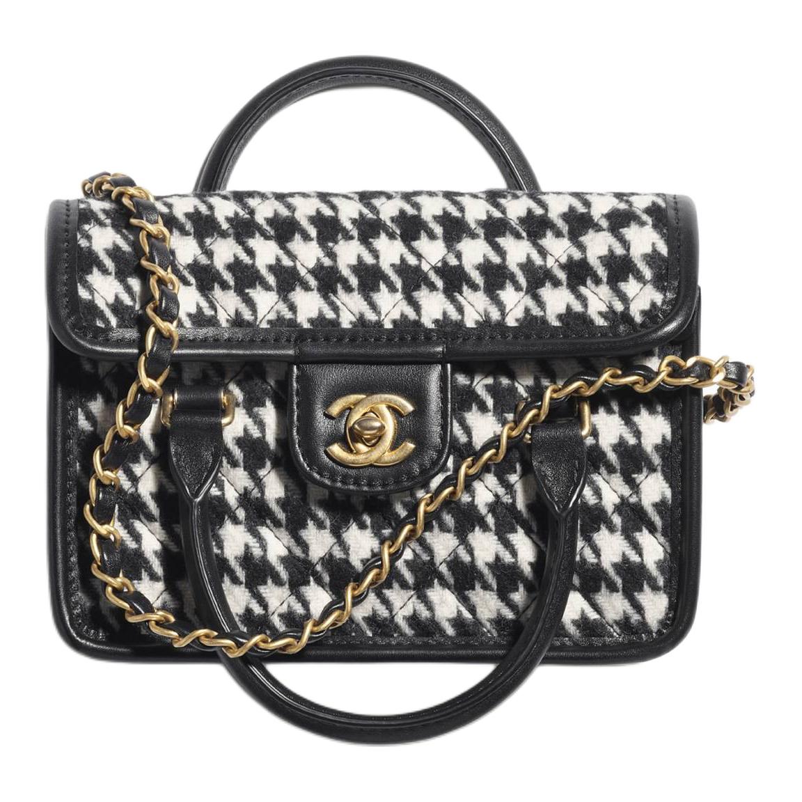 CHANEL Шерстяная клетчатая портативная сумка через плечо миниатюрная женская черная