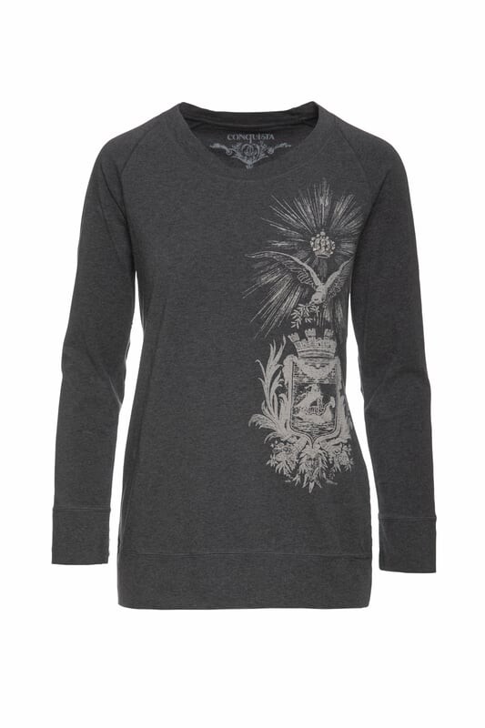 Темно-Серый топ с круглым вырезом с принтом Conquista, серый
Темно-Серый топ с круглым вырезом с принтом Conquista, серый