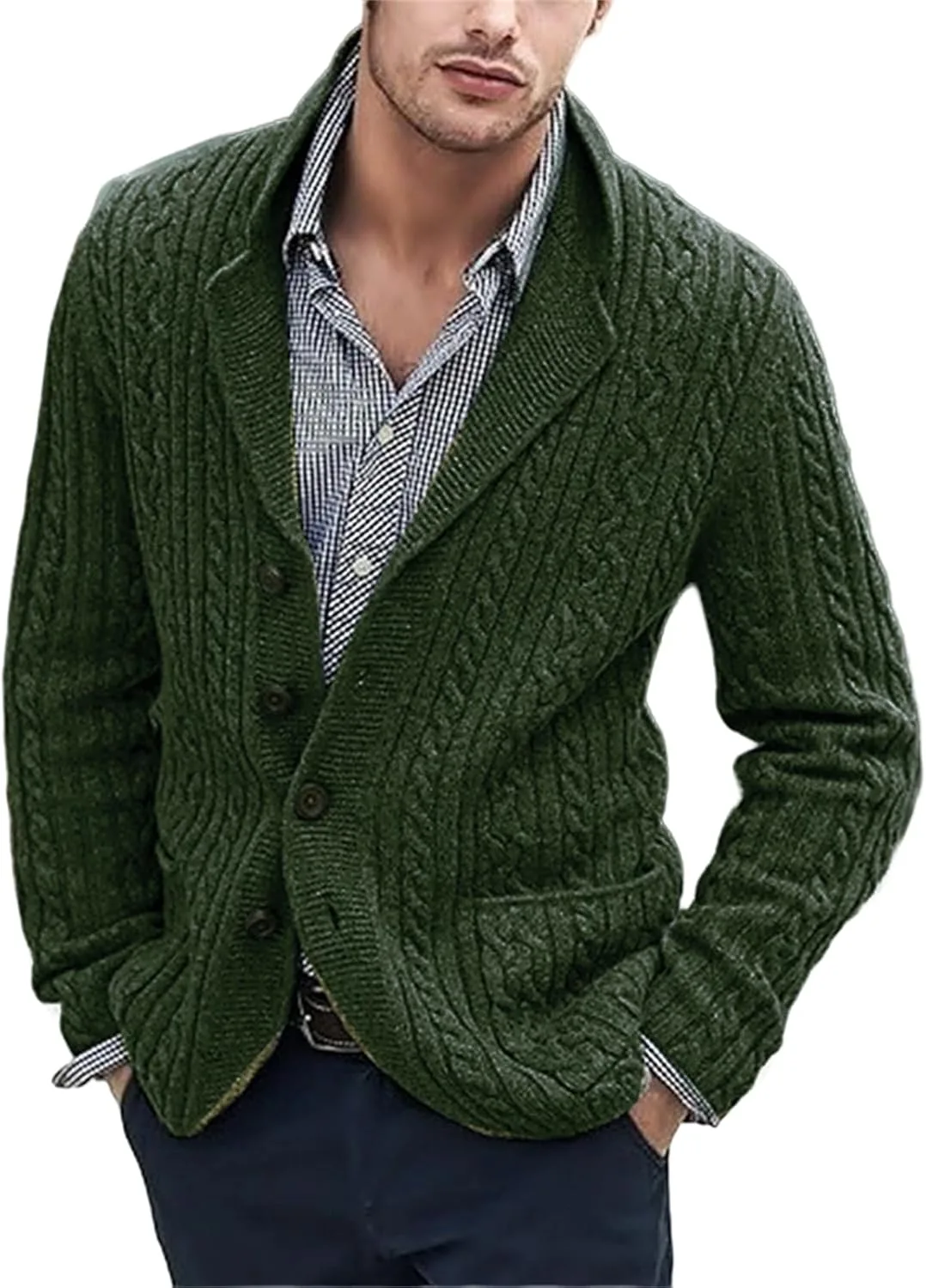 Мужской кардиган с пуговицами и воротником шаль, кабельная вязка Thatrich
Мужской кардиган с пуговицами и воротником шаль, кабельная вязка Thatrich