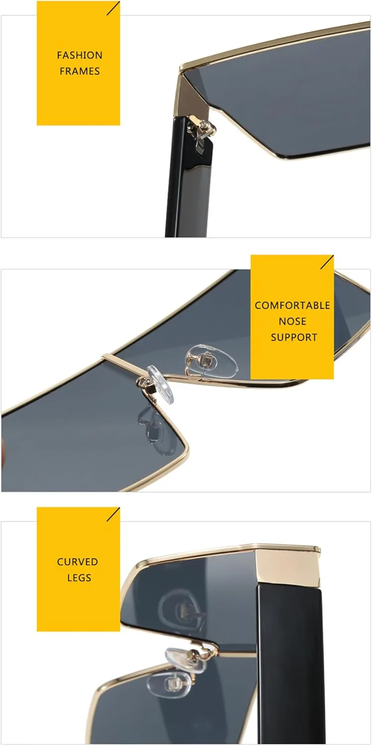 bullabulling Большие цельные солнцезащитные очки для женщин, модные квадратные солнцезащитные очки в стиле панк с плоской верхней частью, винтажные очки, Brown
bullabulling Большие цельные солнцезащитные очки для женщин, модные квадратные солнцезащитные очки в стиле панк с плоской верхней частью, винтажные очки, Brown