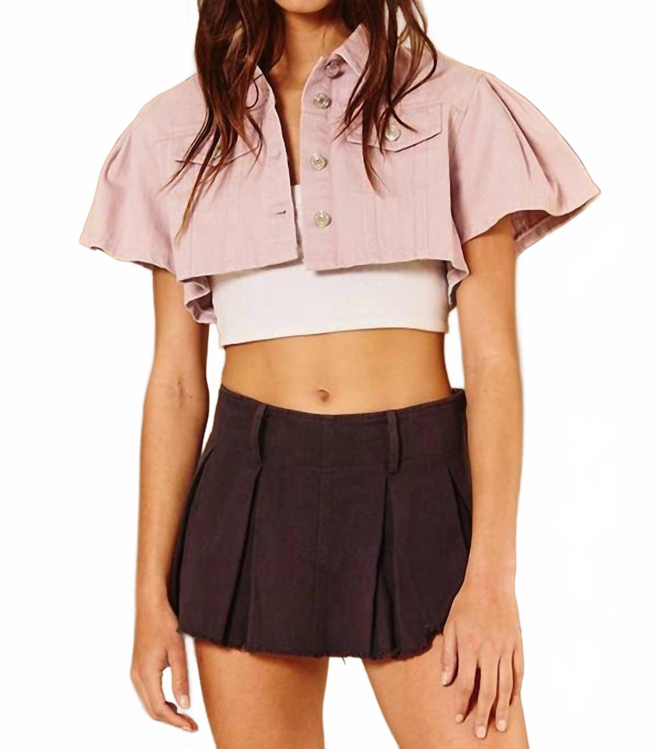 BUCKETLIST Укороченная джинсовая куртка с короткими рукавами-фонариками лавандового цвета
BUCKETLIST Укороченная джинсовая куртка с короткими рукавами-фонариками лавандового цвета