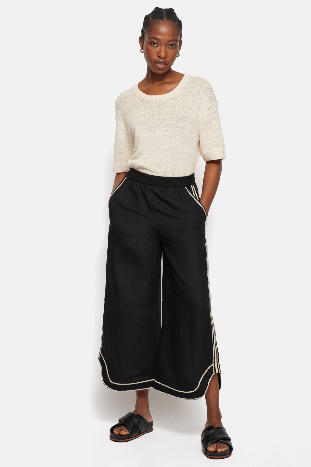 Брюки из льняной смеси с фестончатой вышивкой Jigsaw, черный
Брюки из льняной смеси с фестончатой вышивкой Jigsaw, черный