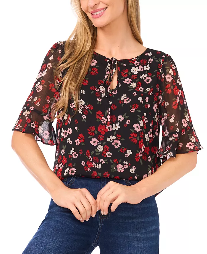 Женский топ с принтом и разрезом на горловине с завязками Cece, черный
Женский топ с принтом и разрезом на горловине с завязками Cece, черный