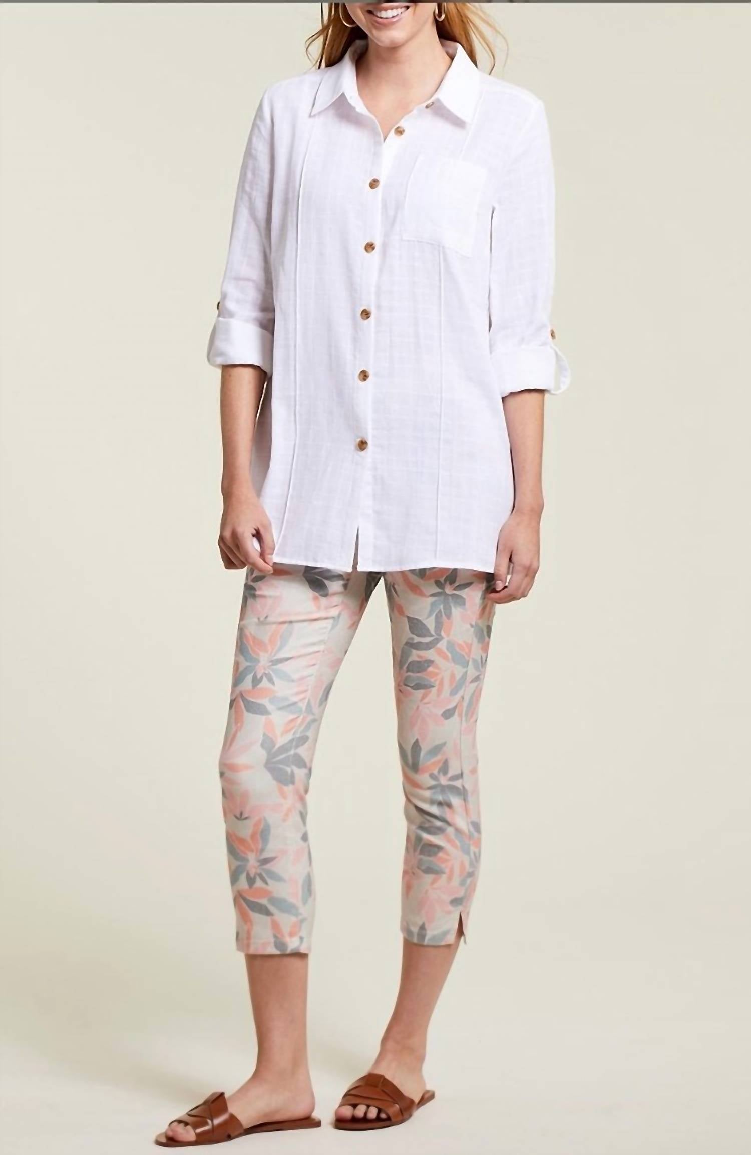 Белая туника с длинными рукавами и подкатами TRIBAL 
Белая туника с длинными рукавами и подкатами TRIBAL