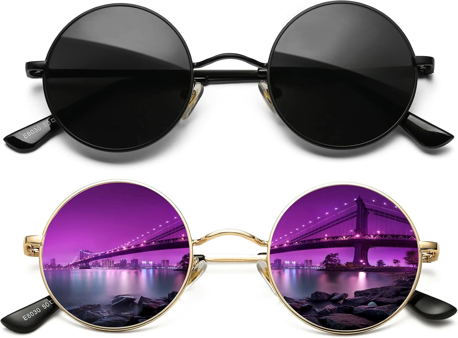 Солнцезащитные очки AIEYEZO в стиле ретро, круглые, для мужчин и женщин, поляризованные, модные винтажные, маленькие круглые, 2 Pack (Black/Grey + Gold/Purple Mirrored)
Солнцезащитные очки AIEYEZO в стиле ретро, круглые, для мужчин и женщин, поляризованные, модные винтажные, маленькие круглые, 2 Pack (Black/Grey + Gold/Purple Mirrored)