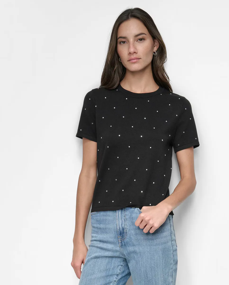 Женская трикотажная футболка с заклепками Dkny Jeans, чёрный
Женская трикотажная футболка с заклепками Dkny Jeans, чёрный