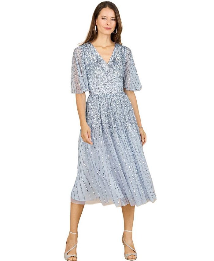 Женское струящееся платье-миди с пайетками и короткими рукавами Lara, синий
Женское струящееся платье-миди с пайетками и короткими рукавами Lara, синий