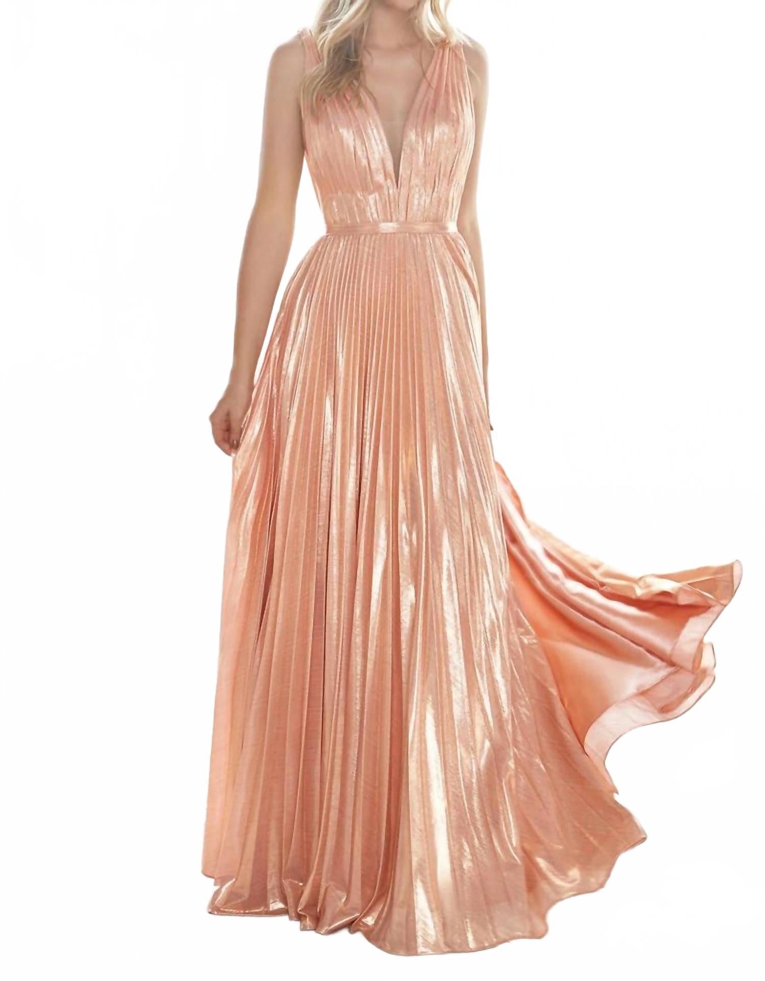 Розово-золотое плиссированное платье силуэта А-силуэта с металлическим отливом Cinderella Divine
Розово-золотое плиссированное платье силуэта А-силуэта с металлическим отливом Cinderella Divine